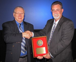 IADC president Dr. Lee Hunt (left) with Warren Weaver, Manager, Regulatory Compliance, Transocean (right).