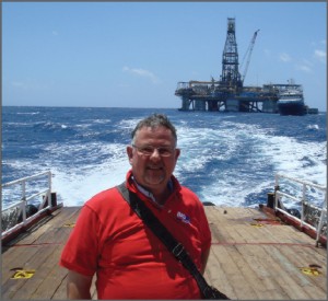 Gert-Jan Windhorst, Noble Drilling manager health, safety, environment & quality, Europe, is transported from the Noble Homer Ferrington after an inspection in summer 2009.