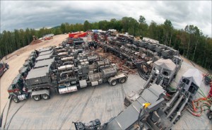 Universal Well Services performed a hydraulic fracturing operation on a five-well horizontal pad with full location containment. The operation took place in the Marcellus Shale in north-central Pennsylvania. Photo courtesy of Universal Well Services