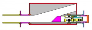 This configuration of the horizontal test setup depicts the sealbore diverter remaining aligned with the casing exit window following release of the whipstock.