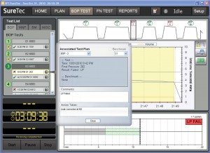 Figure 4: This screen illustrates the clear presentation of corrective actions for a failed low-pressure test.