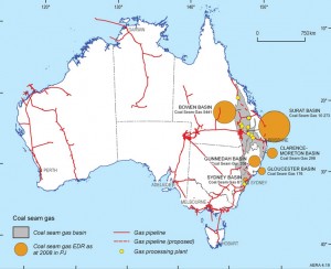 Estimates of Australia’s reserves of CSG increased by about 60% in one year to about 26,000 PJ in December 2009, according to an Australian study. Courtesy of Geoscience Australia