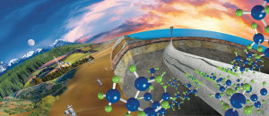 Schlumberger’s FUTUR active set-cement technology self-heals from the time it is placed until the end of the well’s operational life and into abandonment. The image illustrates the chemical reaction that the cement undergoes during setting and when there is an invasion of hydrocarbons. FUTUR reacts with seeping hydrocarbons to create an impermeable barrier.