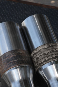 The company launched its casing-friendly TCS 8000 hardbanding (left) in 1998 in response to an increase in extended-reach drilling. The newer, TCS Titanium products (right) was designed for more challenging well environments. 