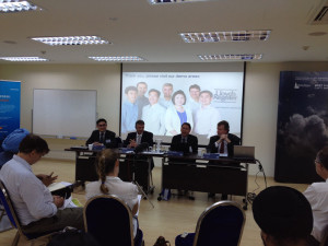 Lloyd’s Register Energy Drilling (LRED) opened a research lab and training center in Singapore on 17 October. Representatives of the participating companies address the media during the launch event: Chris Chung (from left), GM of the research lab; John Rowley, president of Lloyd’s Register Asia; professor Alfred Huan of A*Star; and Arie Koortens, VP-Asia Pacific, Middle East and Australia & SVP of business development, LRED.