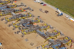 A well pad with SAGD (steam-assisted gravity drainage) well pairs is part of Suncor Energy’s Firebag facilities in northern Alberta. In August, Suncor began field-testing a fully automated well servicing rig in the field. 