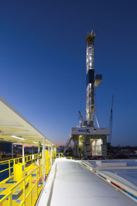 Courtesy of Nabors Industries Nabors PACE X-01 rig is working in the Marcellus for Chevron, where the operator puts six to eight wells on a pad with longer horizontals.