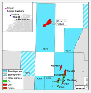 The 7319/12-1 discovery well is located in the Pingvin prospect in the Barents Sea. It has proved hydrocarbons in sandstones, indicating a working hydrocarbon system and reservoir in the area. 