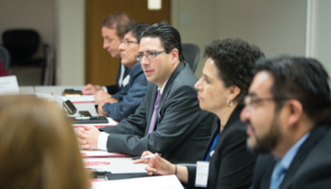 Juan Carlos Zepeda Molina (center), President Commissioner for CNH, met with IADC on 9 March in Houston. CNH, which has dual roles as Mexico’s E&P contracts administrator and regulator, has been consulting with IADC to get industry input on regulations relating to well permitting and integrity. IADC has also been advising CNH on qualifications required to certify technical experts for the issuing of well permits. 