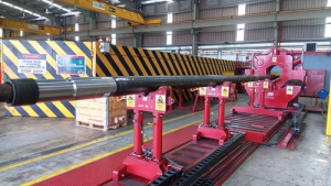 A Halliburton VersaFlex expandable liner hanger is prepared for offshore deployment. Advances in the company’s expandable liner technology include the Big Bore system, which has seen multiple deployments in Brazil’s pre-salt formations.