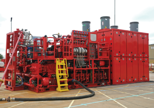 Halliburton’s AdvantageOne deepwater cementing unit includes a six-pump liquid additive system with an automated metering and pumping unit. The system can be run from anywhere on the rig.