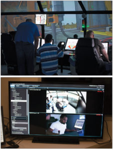 As students complete exercises in the simulator, both technical and human factors instructors are present in a connected room to observe the students’ interactions. In order to add realism to the simulator exercises, instructors intentionally throw curve balls – such as incorrect instructions or radio failures – at the students. When the exercise concludes, students go through a debriefing from both a technical and a human factors perspective. 