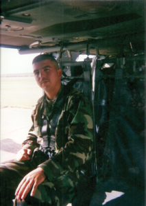 Abel Esquivel is pictured during a fly-by of New Orleans and the surrounding area after Hurricane Katrina in 2005. From there, he went to Naval Air Station Corpus Christi and Naval Air Station Kingsville to provide security for the bases and evacuees. For his service during this time and with other security issues, he was awarded several medals and Admiral’s citations. 