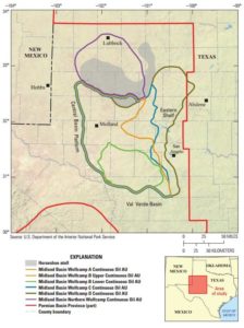 The Wolfcamp shale lies within the Midland and Delaware Basins. The USGS estimates that the  Wolfcamp shale within the Midland Basin contains an estimated mean of 20 million bbls of oil. 