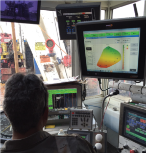 A driller uses the patented Drilling Advisory System, a key component of ExxonMobil’s Fast Drill technology, to improve drilling performance on the XTO Permian field.