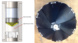 Figure 3 (middle) shows an illustration of the WRT installed within the test fixture (left) and a photo of the manufactured valve assembly.