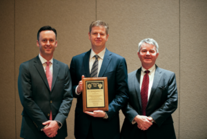 Thomas Burke (middle), President and CEO of Rowan Companies, was recognized as the 2017 IADC Contractor of the Year. He received the award during the IADC Annual General Meeting in Austin, Texas, on 10 November from IADC President Jason McFarland (left) and Clay Williams, Chairman, President and CEO of National Oilwell Varco.