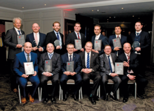 The IADC North Sea Chapter recognized member companies for their safety performance in a ceremony on 20 April in Aberdeen. Back row from left are Ole Maier, Odfjell Drilling; Ally Malcolm, Awilco Drilling; Ed Wheler, KCA Deutag; Jasper Goeting, Paragon Offshore; Bram Leerdam, Paragon Offshore; Julian Hall, Ensco; and Darren Rainnie, Ensco. Front row from left are Paul Ellis, Archer; Clive Tulleth, North Atlantic Drilling; Ian Paterson, Transocean; Peter Wilson, IADC NSC Chairman and Rowan Drilling; Bill Cairns, Diamond Offshore; and Patrick Gardiner, Diamond Offshore. 